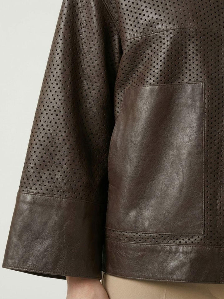 Giacca Giglio in pelle traforata marrone scuro GIPE 06 JACK LEATHER 