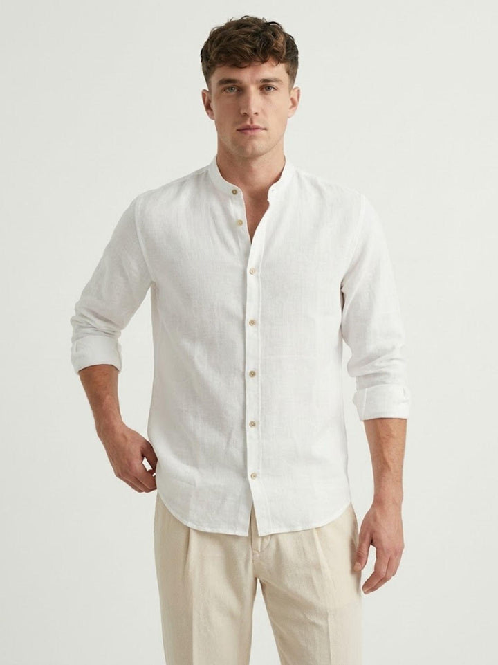 Camicia coreana in lino bianca AFE114U WHITE ANDREA MORANDO 