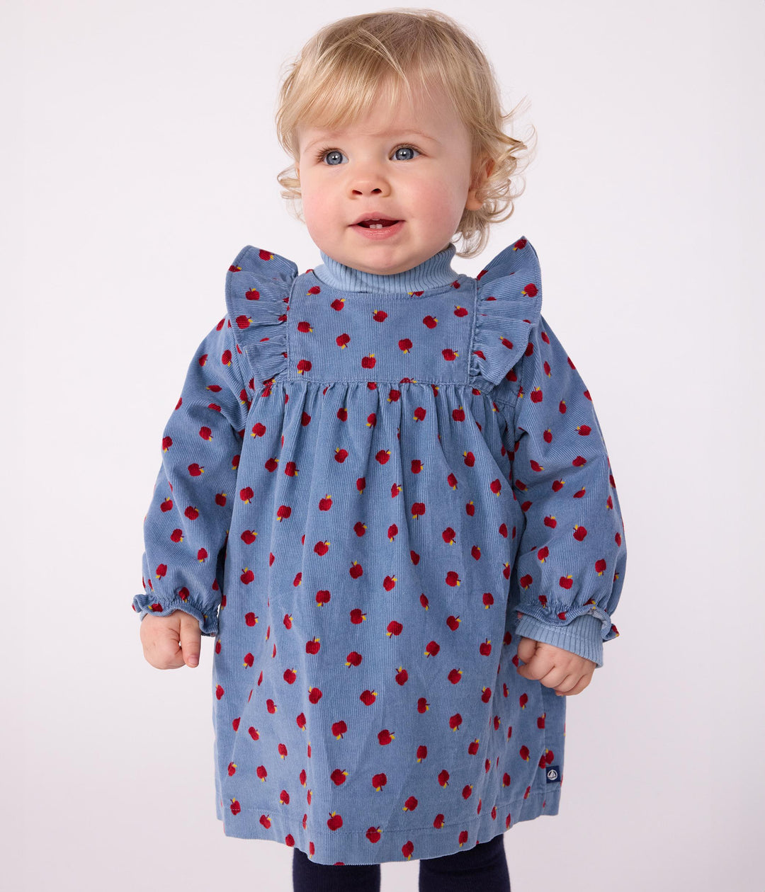 Abito a maniche lunghe in velluto a costine con mele A0E5S 01 PETIT BATEAU 