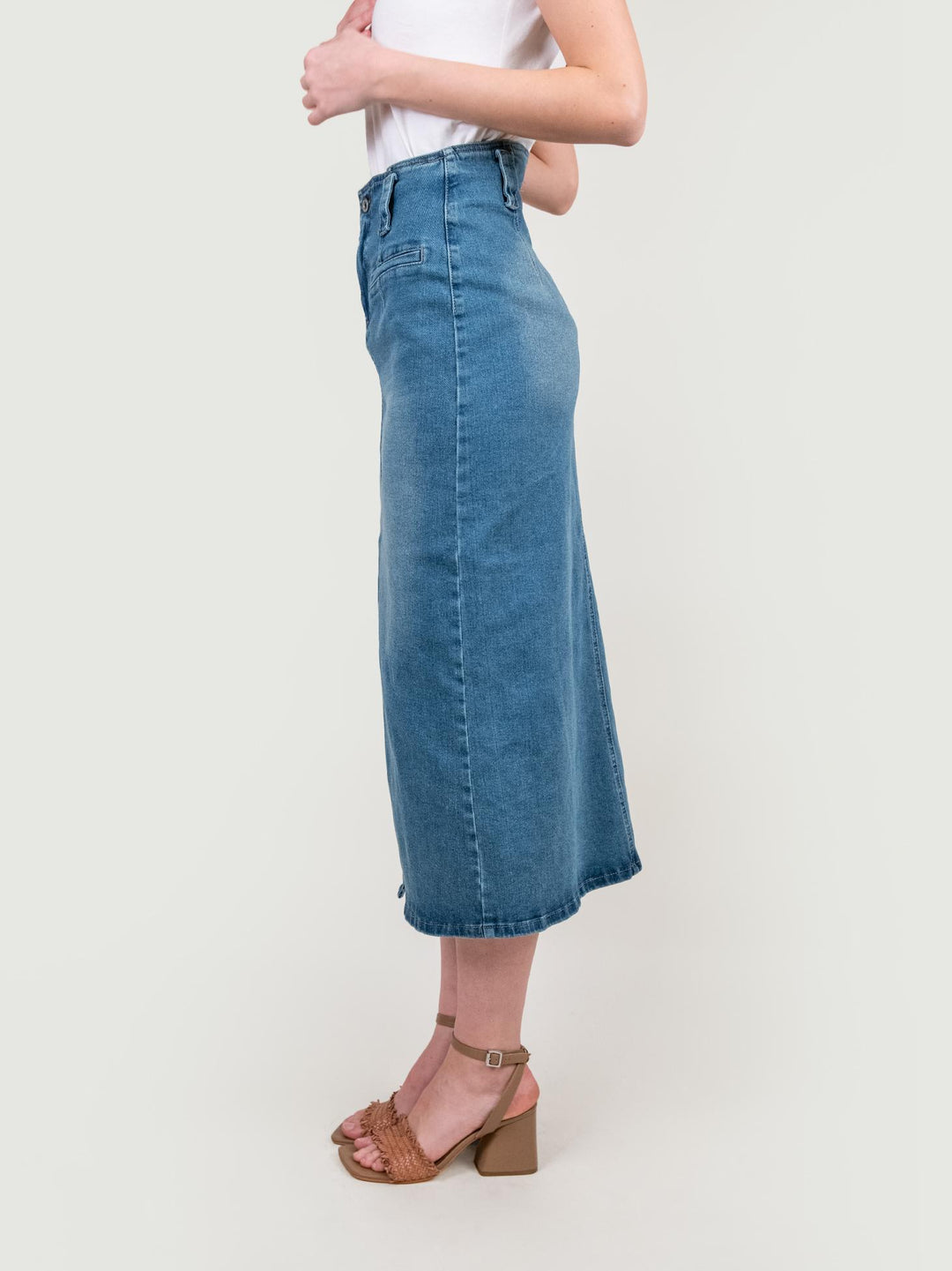 GONNA DI JEANS MIDI CON MAXI SPACCO FRONTALE 9212 DENIM ANDREA MORANDO 