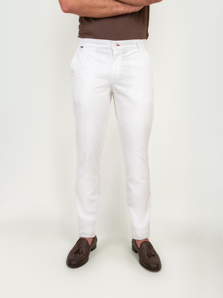 PANTALONE IN MISTO LINO E COTONE BIANCO