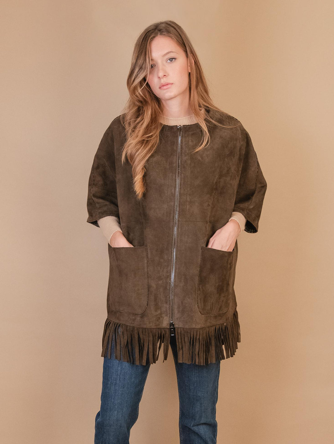 GIUBBOTTO STRUTTURATO IN CAMOSCIO  CON PIUMINO IN ECO-PIUMA FANGO LINR 18 JACK LEATHER 