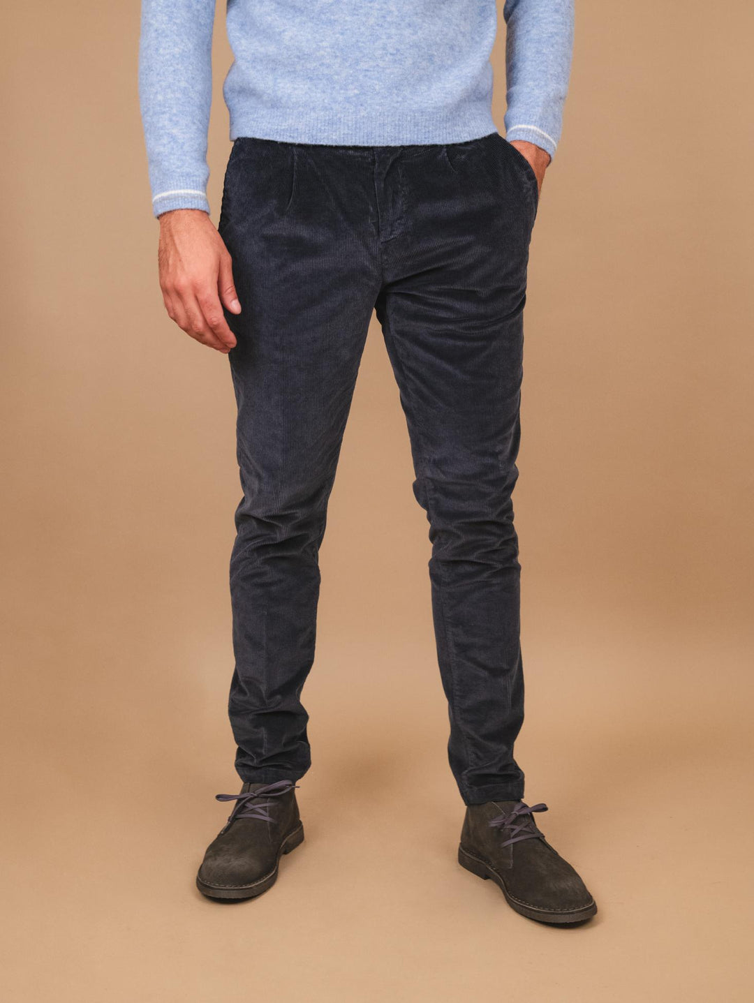 PANTALONE IN VELLUTO BLU NAVY CON TASCA A FILO T502/THI 854 NOLAB 