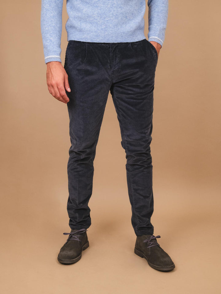 PANTALONE IN VELLUTO BLU NAVY CON TASCA A FILO T502/THI 854 NOLAB 