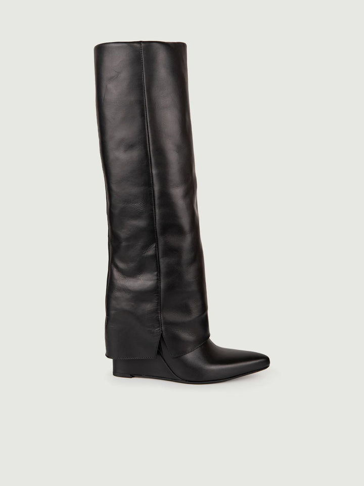 STIVALE IN PELLE NERA CON MAXI RISVOLTO 1454/16 NERO ANDREA MORANDO 