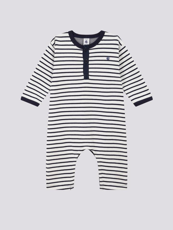 TUTINA LUNGA IN JERSEY SPESSO A RIGHE STILE MARINIÈRE PER BEBÈ A08BV 01 PETIT BATEAU 