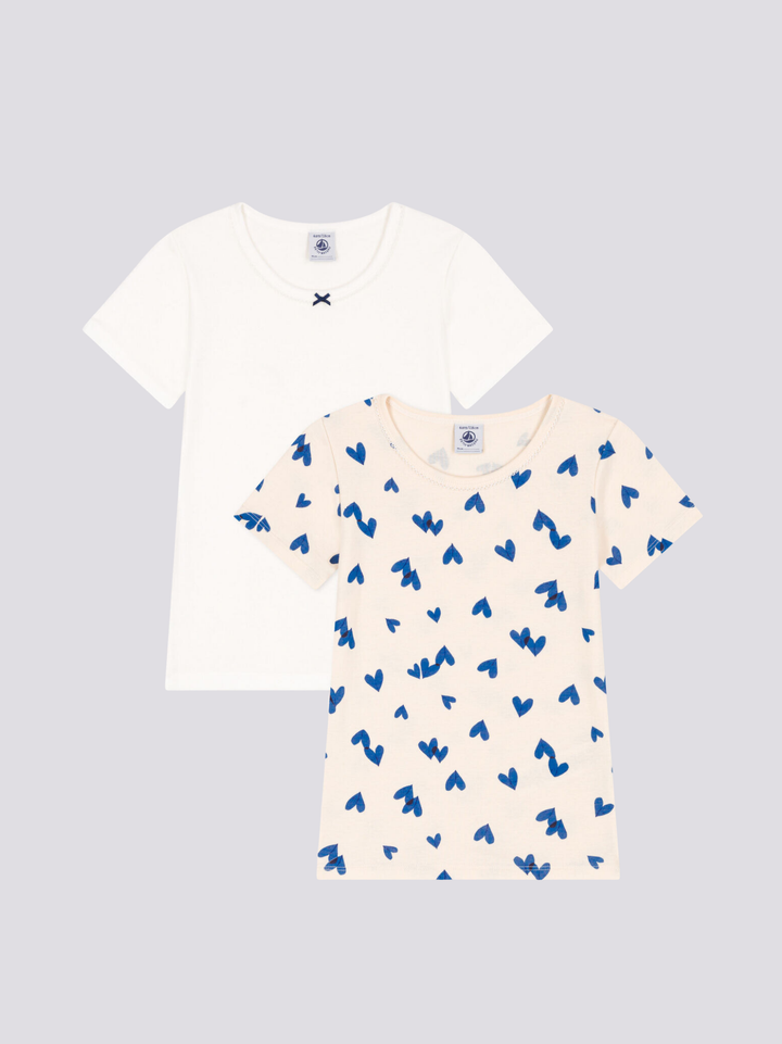 CONFEZIONE DA 2 T-SHIRT A MANICHE CORTE BAMBINA IN COTONE MOTIVO CUORE A088W 00 PETIT BATEAU 