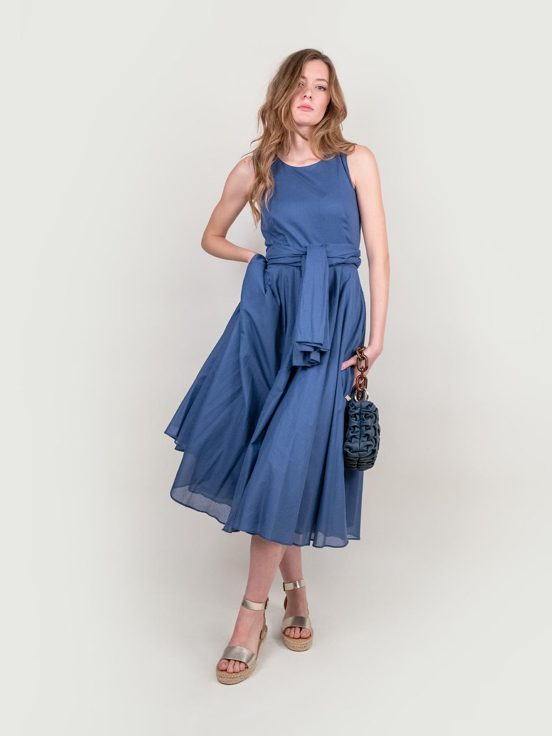 ABITO SMANICATO IN MUSSOLA DI COTONE BLU JEANS 203773 557 ANDREA MORANDO 