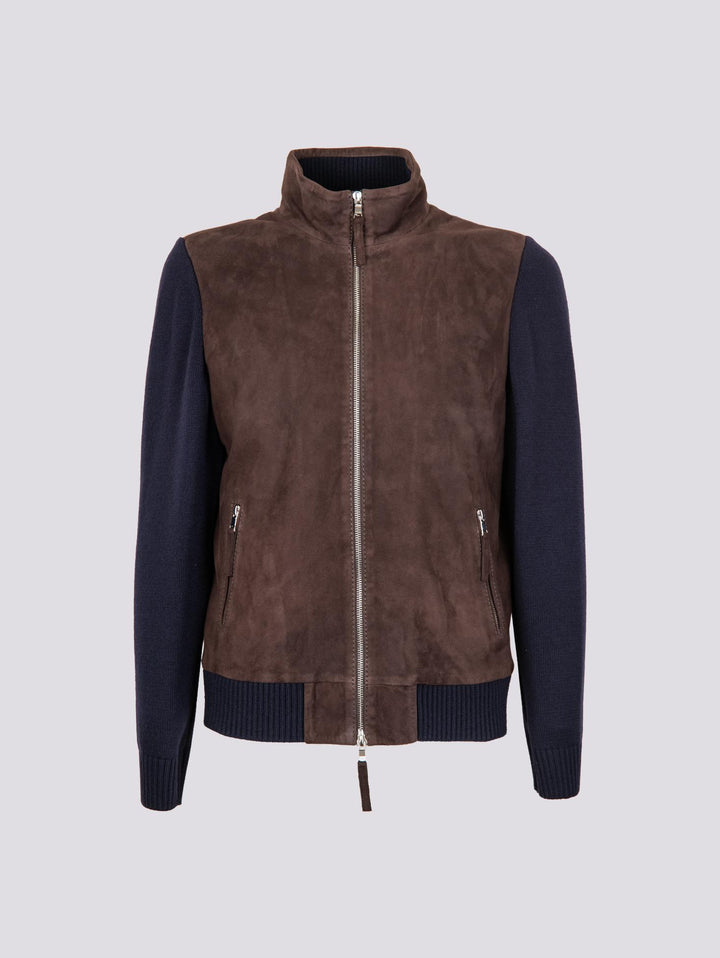 GIUBBOTTO IN CAMOSCIO MARRONE CON INSERTI N MAGLIA FRANCIS FRANCIS 309 JACK LEATHER 