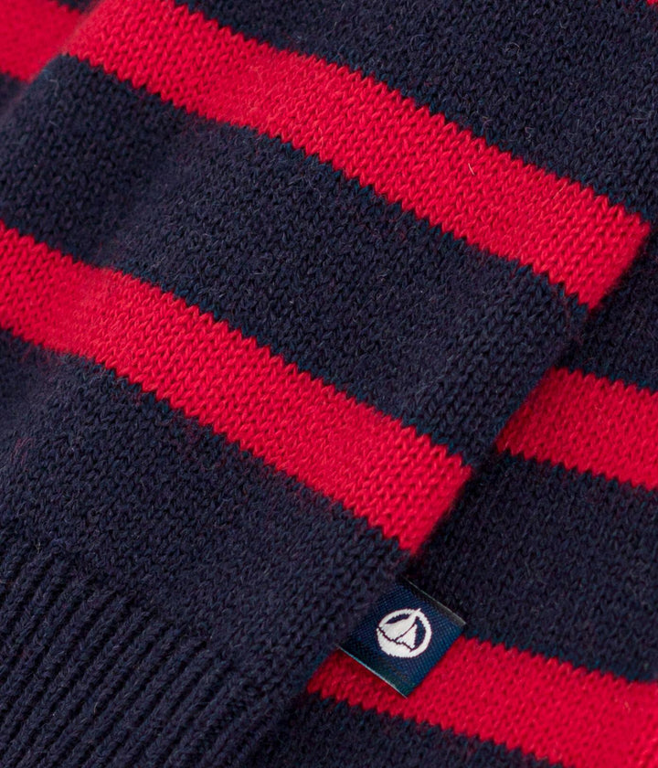 MAGLIONE A RIGHE MARINIÈRE, IN LANA E COTONE PER BEBÈ A08AB 04 PETIT BATEAU 