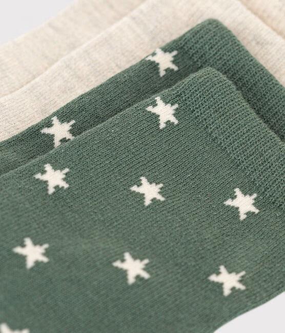 2 paia di calzini bianco e verde a stelle in cotone A0B4E 01 PETIT BATEAU 