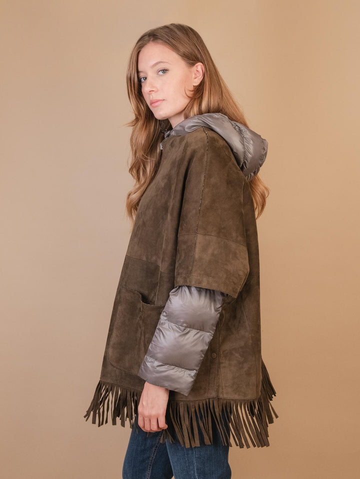 GIUBBOTTO STRUTTURATO IN CAMOSCIO  CON PIUMINO IN ECO-PIUMA FANGO LINR 18 JACK LEATHER 
