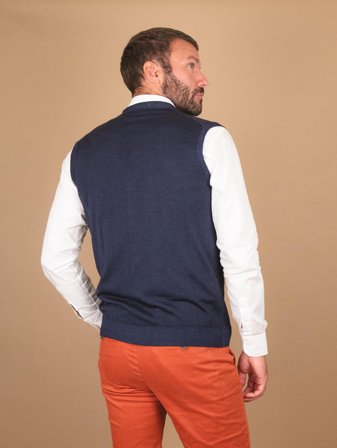 GILET SMANICATO BLU IN LANA MERINO 0003 24 FIESOLI DANIELE 