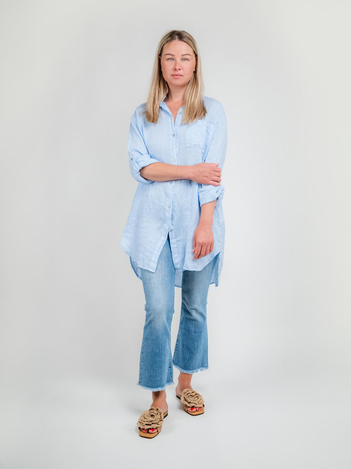 CAMICIA LUNGA IN LINO AZZURRO 4466 AZZURRO ANDREA MORANDO 