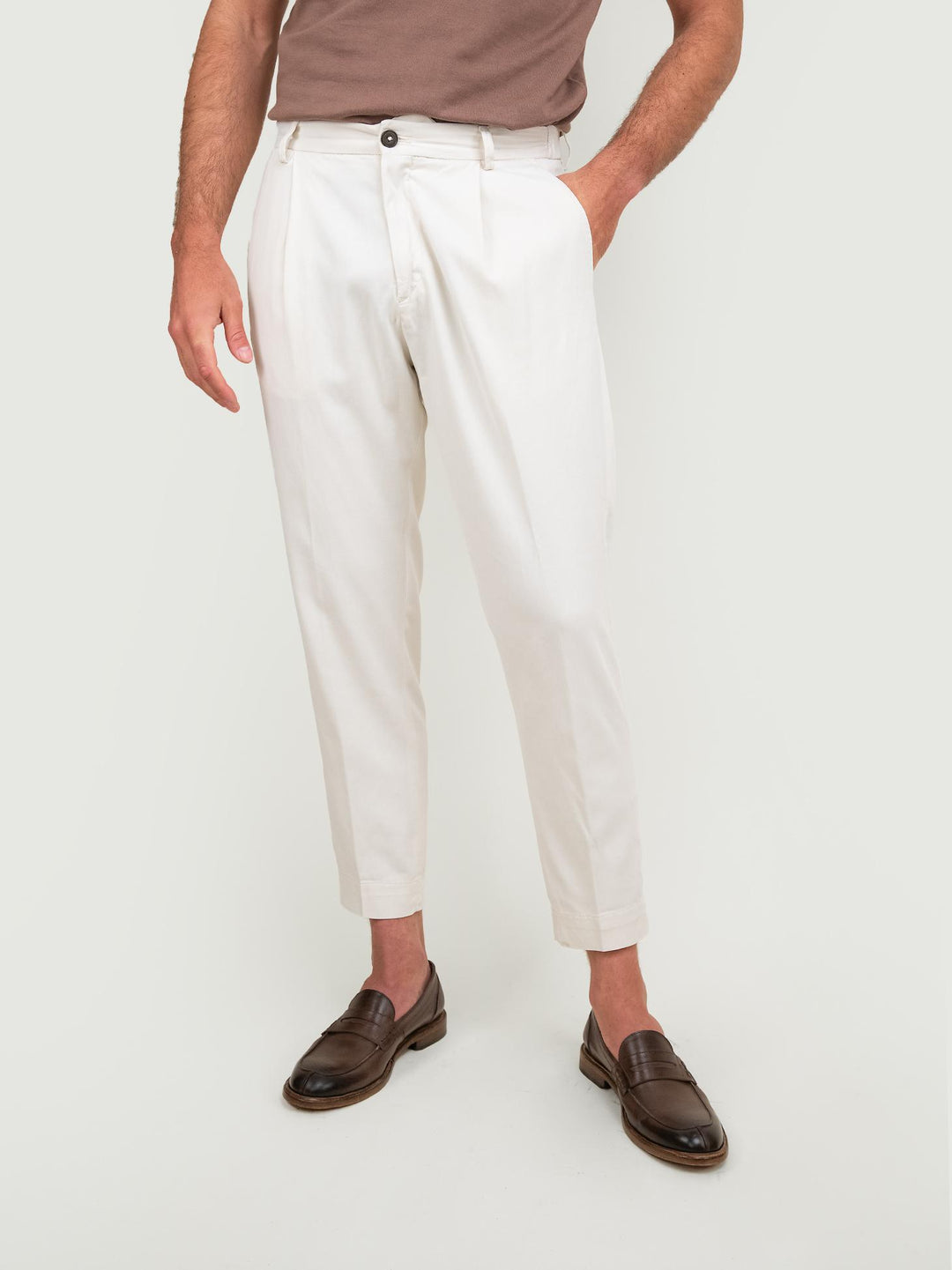 PANTALONE MISTO COTONE BIANCO CON PENCES OF1S2S4P005M 165 ANDREA MORANDO 