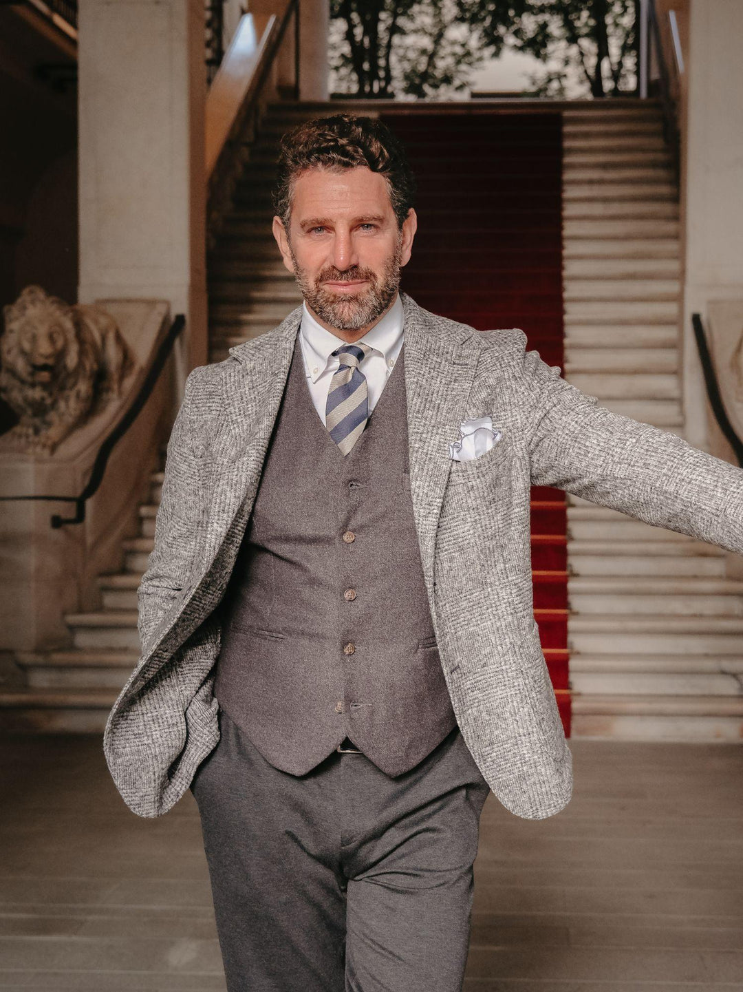 BLAZER MISTO LANA GALLES  GRIGIO MELANGE F2W4G005M 434 ANDREA MORANDO 