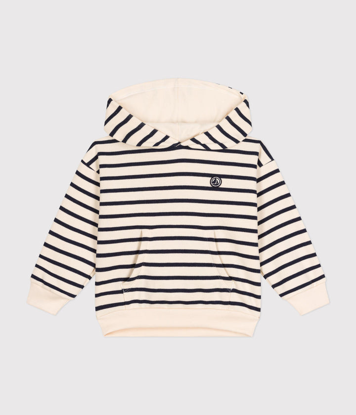 Felpa marinière con cappuccio in tessuto felpato A0BA1 01 PETIT BATEAU 