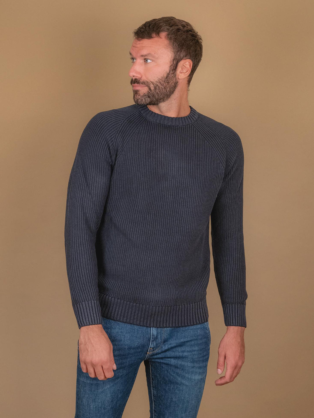 MAGLIA GIROCOLLO IN COTONE BLU 8253223 283 ANDREA MORANDO 