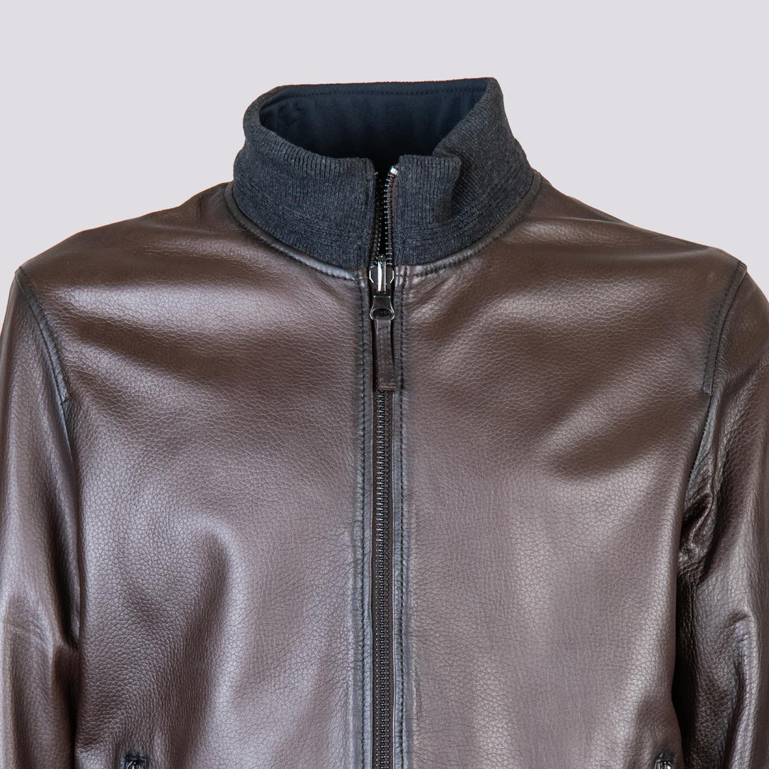 GIUBBOTTO REVERSIBILE IN PELLE MARRONE CON INSERTI IN MAGLIA "DANR" DANR 06 JACK LEATHER 