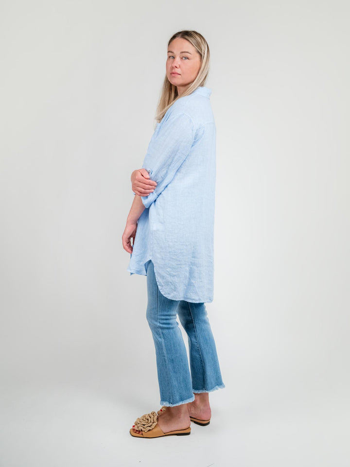 CAMICIA LUNGA IN LINO AZZURRO 4466 AZZURRO ANDREA MORANDO 