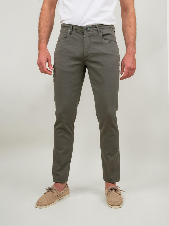 PANTALONE SLIM 5 TASCHE VERDE MILITARE P-WILL-S 381 ANDREA MORANDO 