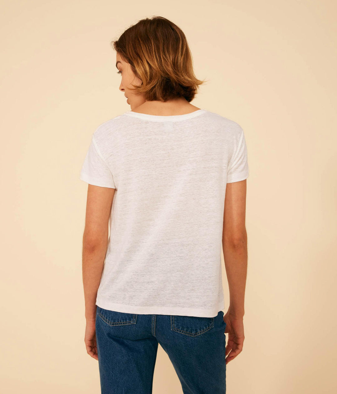 T-SHIRT LE DROIT GIROCOLLO IN LINO DONNA BIANCA A09R7 01 PETIT BATEAU 