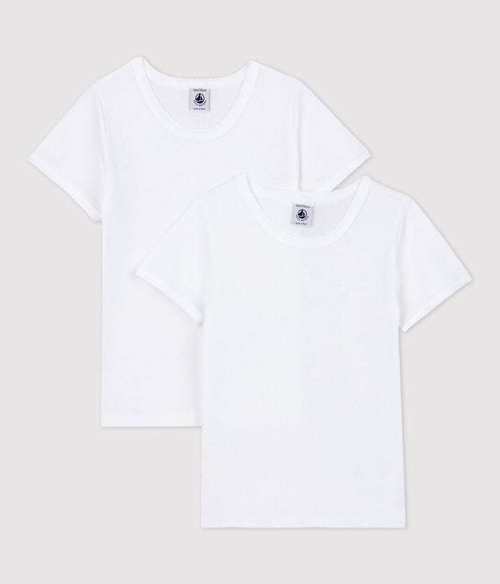 CONFEZIONE DA 2 T-SHIRT BIANCHE MANICA CORTA BAMBINA A01FY 00 PETIT BATEAU 