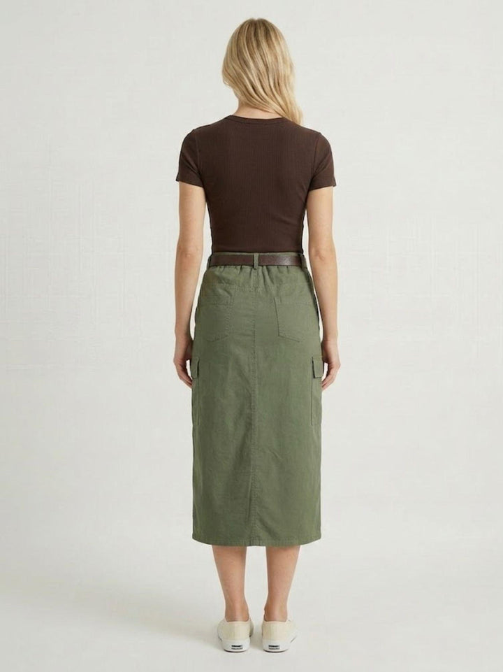 Gonna cargo midi in cotone verde militare 6105 VERDE ANDREA MORANDO 