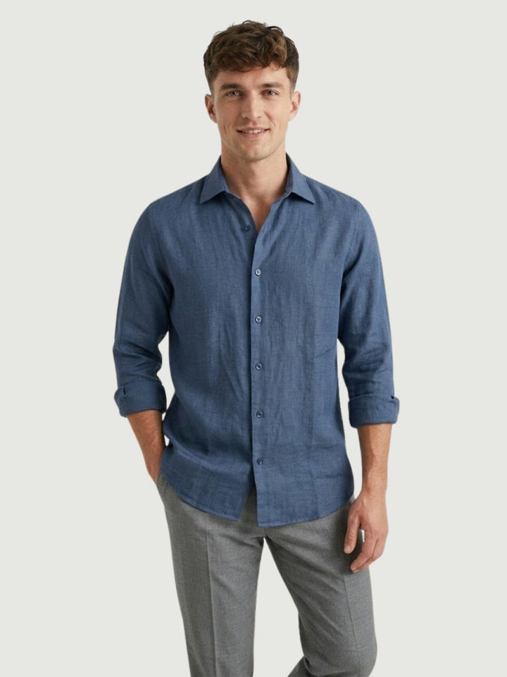 camicia in lino blu cobalto 9432900 208 ANDREA MORANDO 