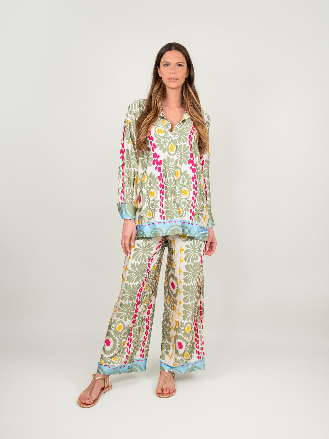 CAMICIA CAFTANO FANTASIA SALVIA, GIALLO E ROSA 1289 SALVIA ANDREA MORANDO 