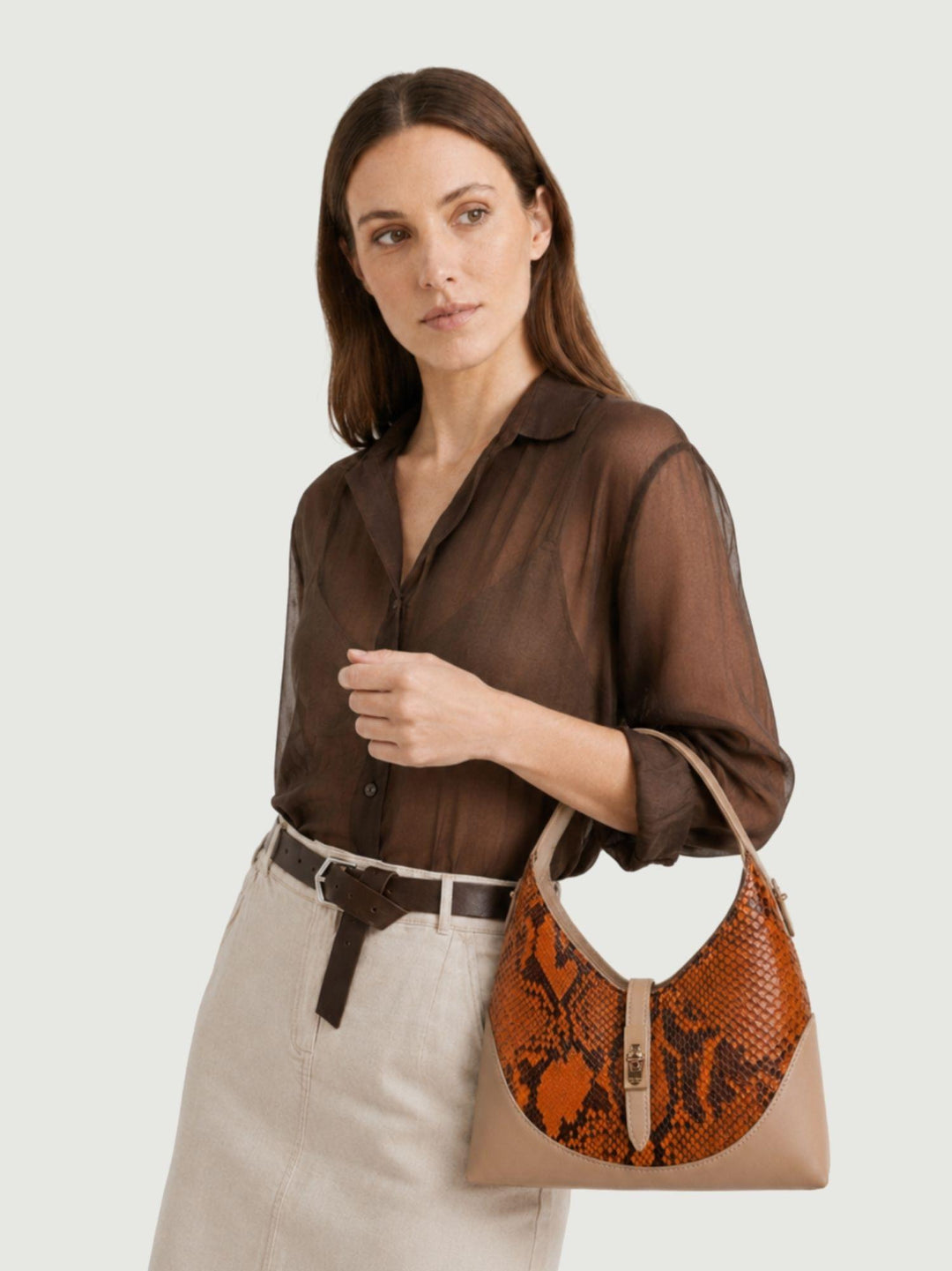 Borsa a spalla Elly in pelle di pitone arancione ELLY-PITONE ARANCIONE BIMOR 