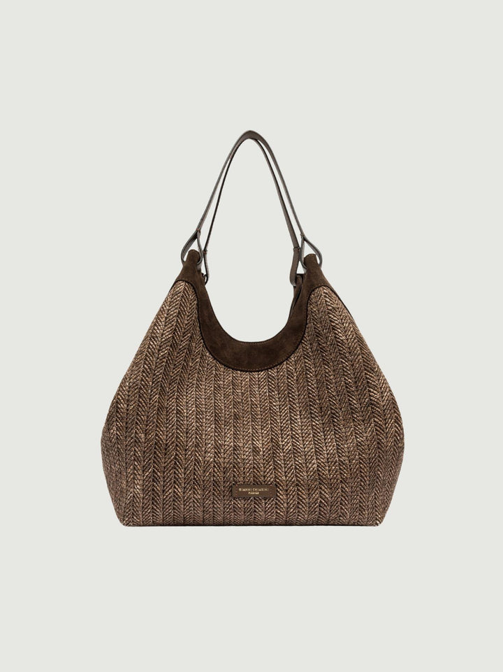 Borsa Dua in paglia intrecciata choco grande BS 12340/COMM PGLSPG 13840 GIANNI CHIARINI 