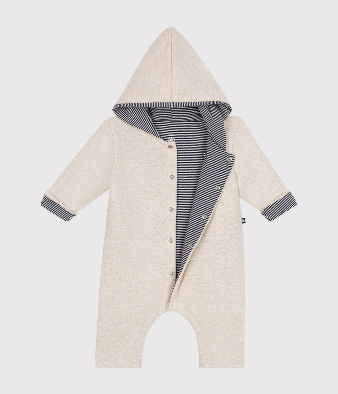 Tutina beige lunga imbottita con cappuccio in cotone neonato A0BMV 01 PETIT BATEAU 