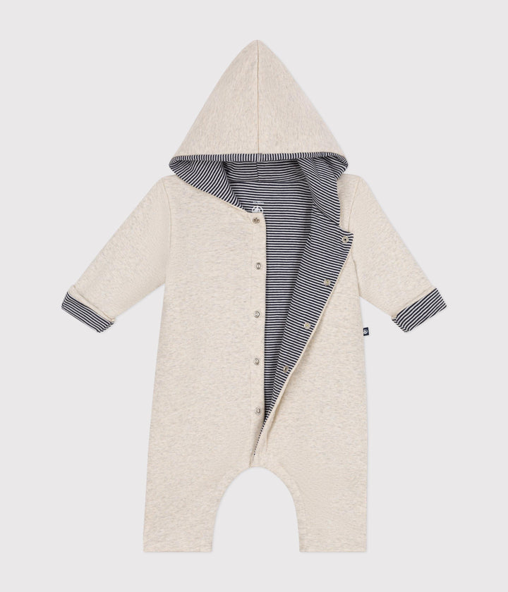 Tutina beige lunga imbottita con cappuccio in cotone neonato A0BMV 01 PETIT BATEAU 