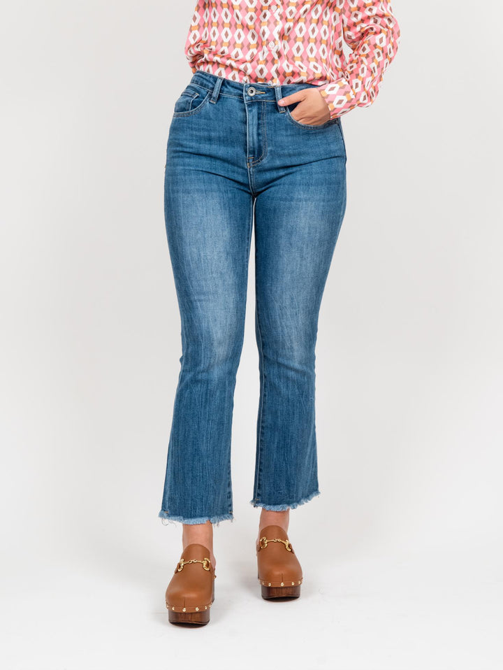 Jeans sfrangiato a trombetta denim medio 1356 DENIM MEDIO ANDREA MORANDO 