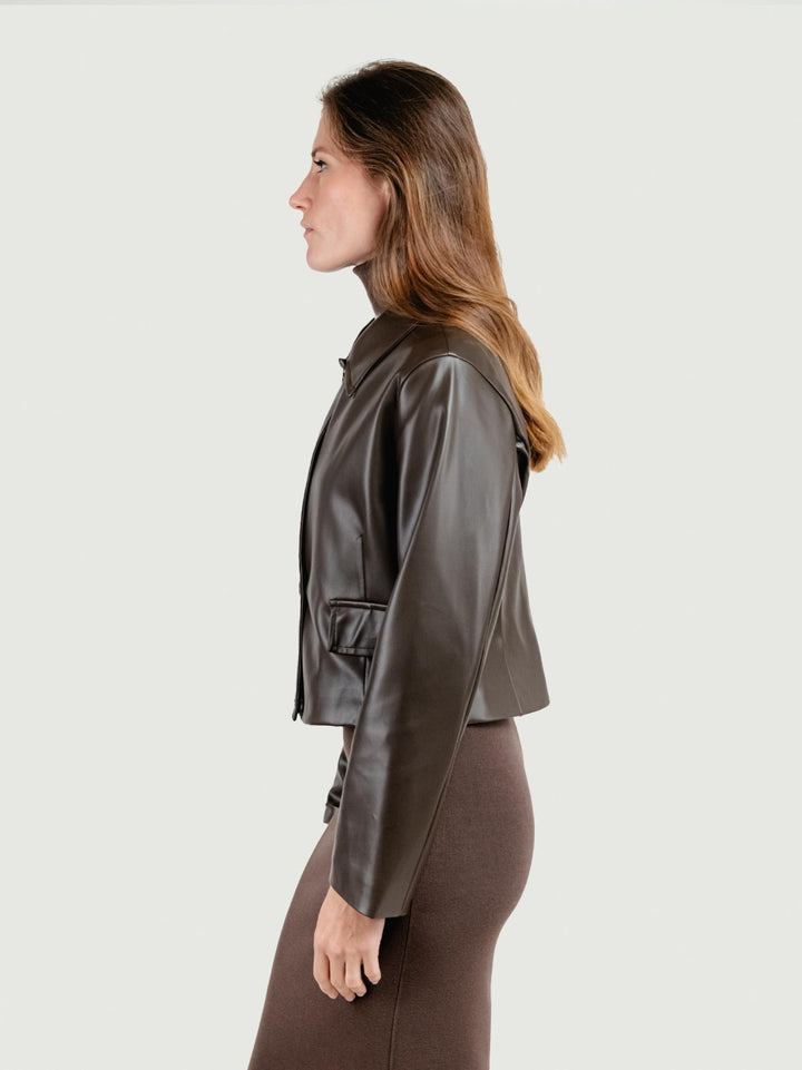 GIACCA CROPPED DOPPIOPETTO IN ECOPELLE TESTA MORO GI331FD/150M MARRONE ANDREA MORANDO 