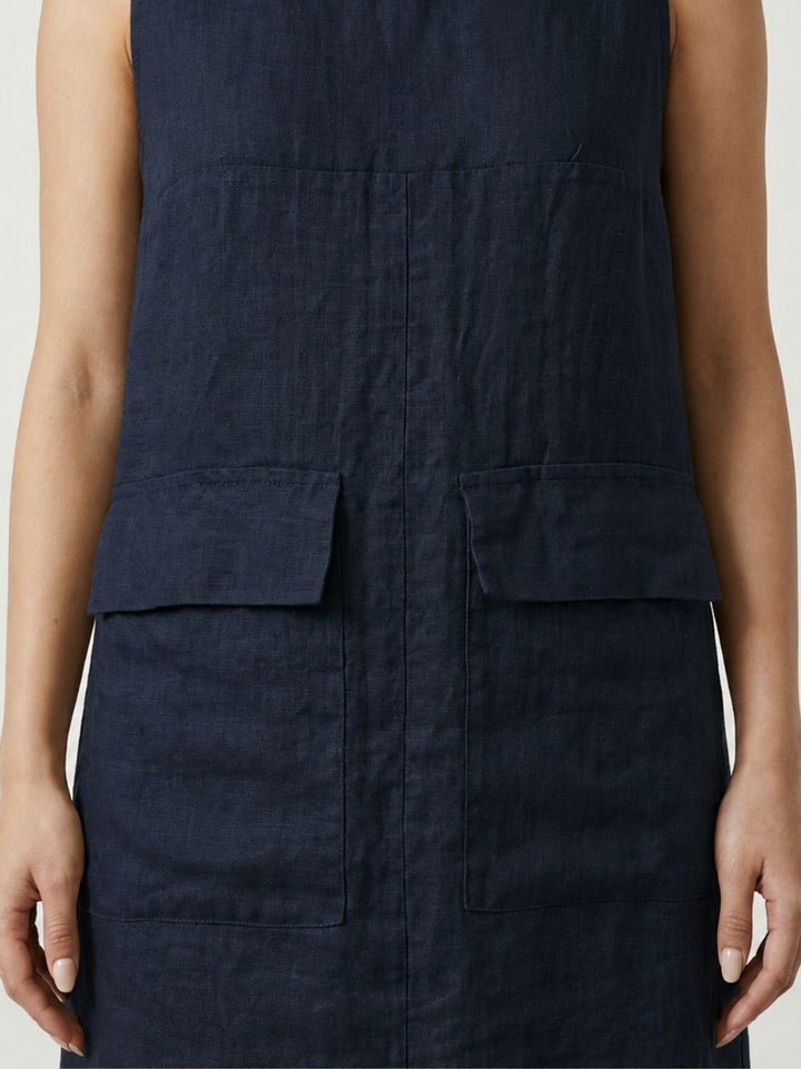 Abito smanicato in lino navy 6AB0528 BLU ANDREA MORANDO 