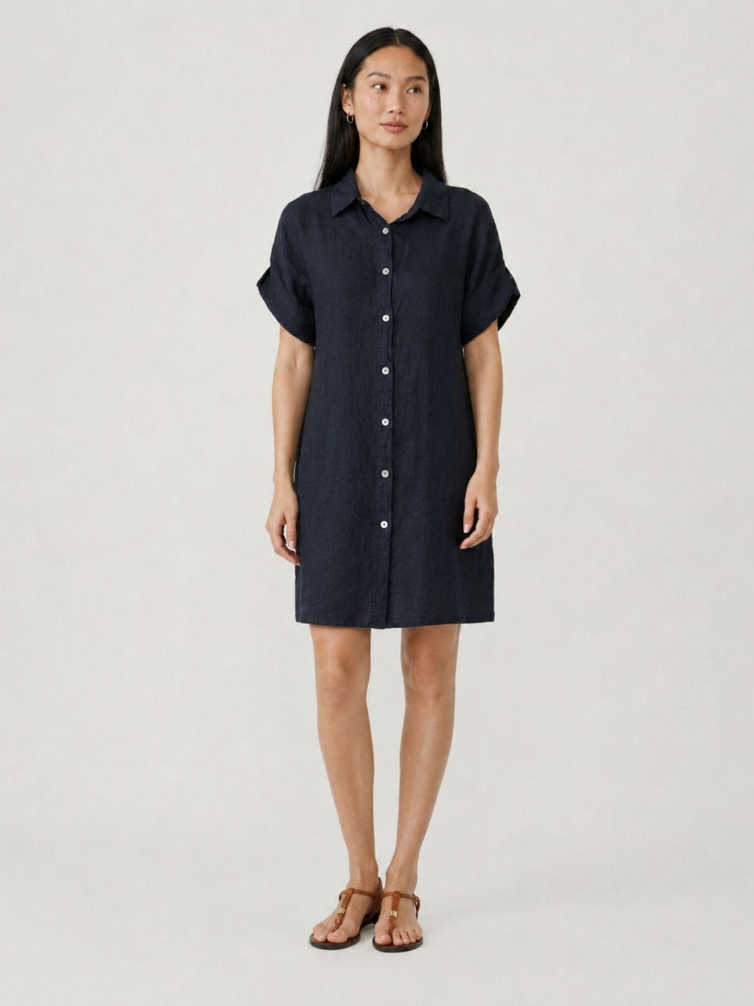 Abito camicia in lino navy 6AB0527 BLU ANDREA MORANDO 