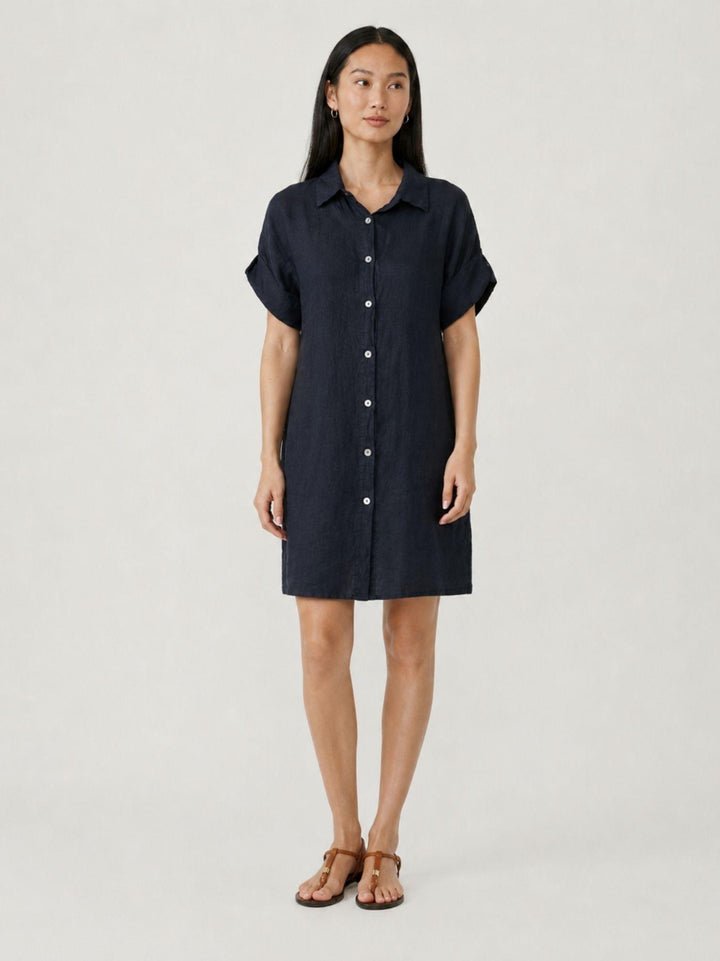 Abito camicia in lino navy 6AB0527 BLU ANDREA MORANDO 