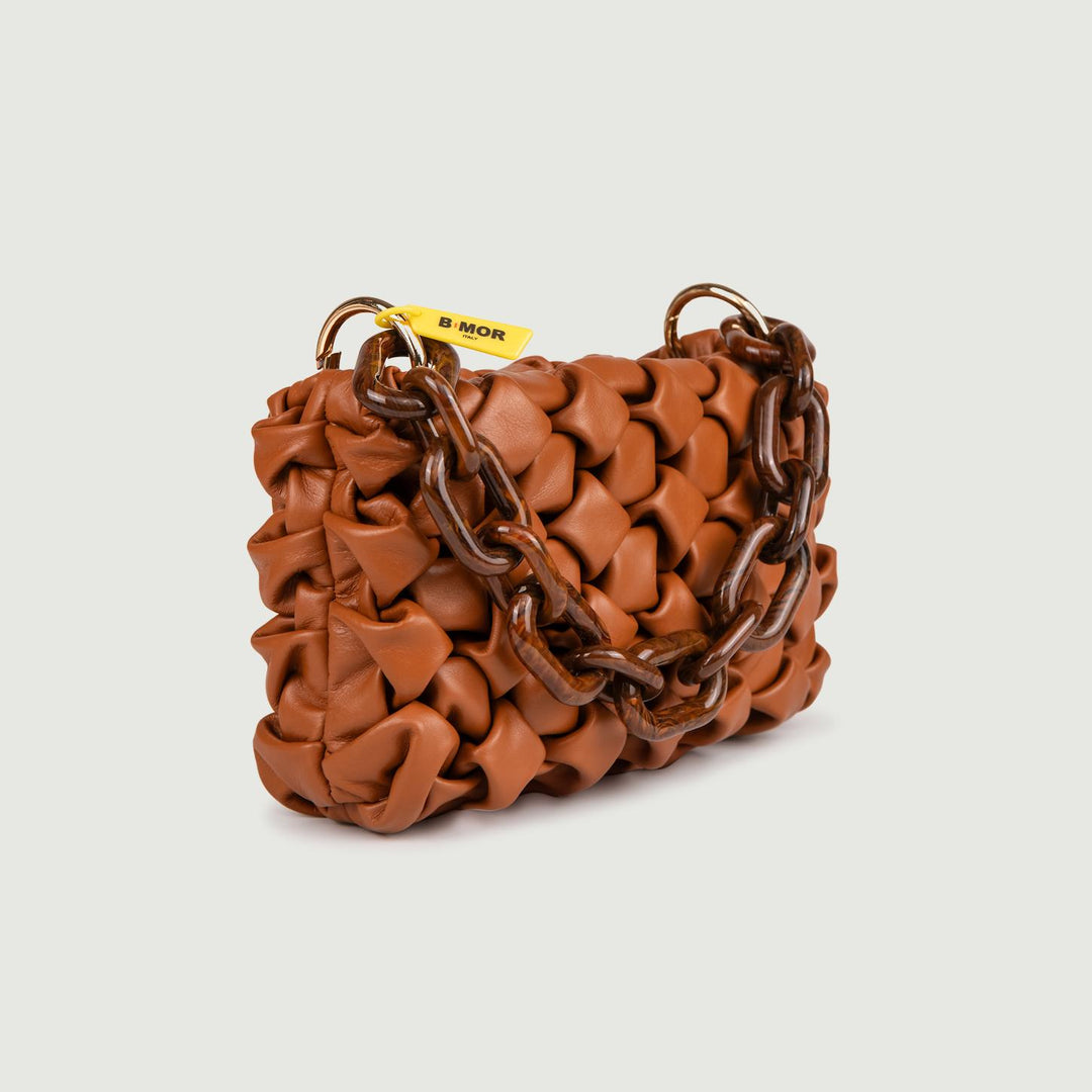 BORSA IN PELLE INTRECCIATA CUOIO "CURLY" CURLYNEW BISCOTTO BIMOR 