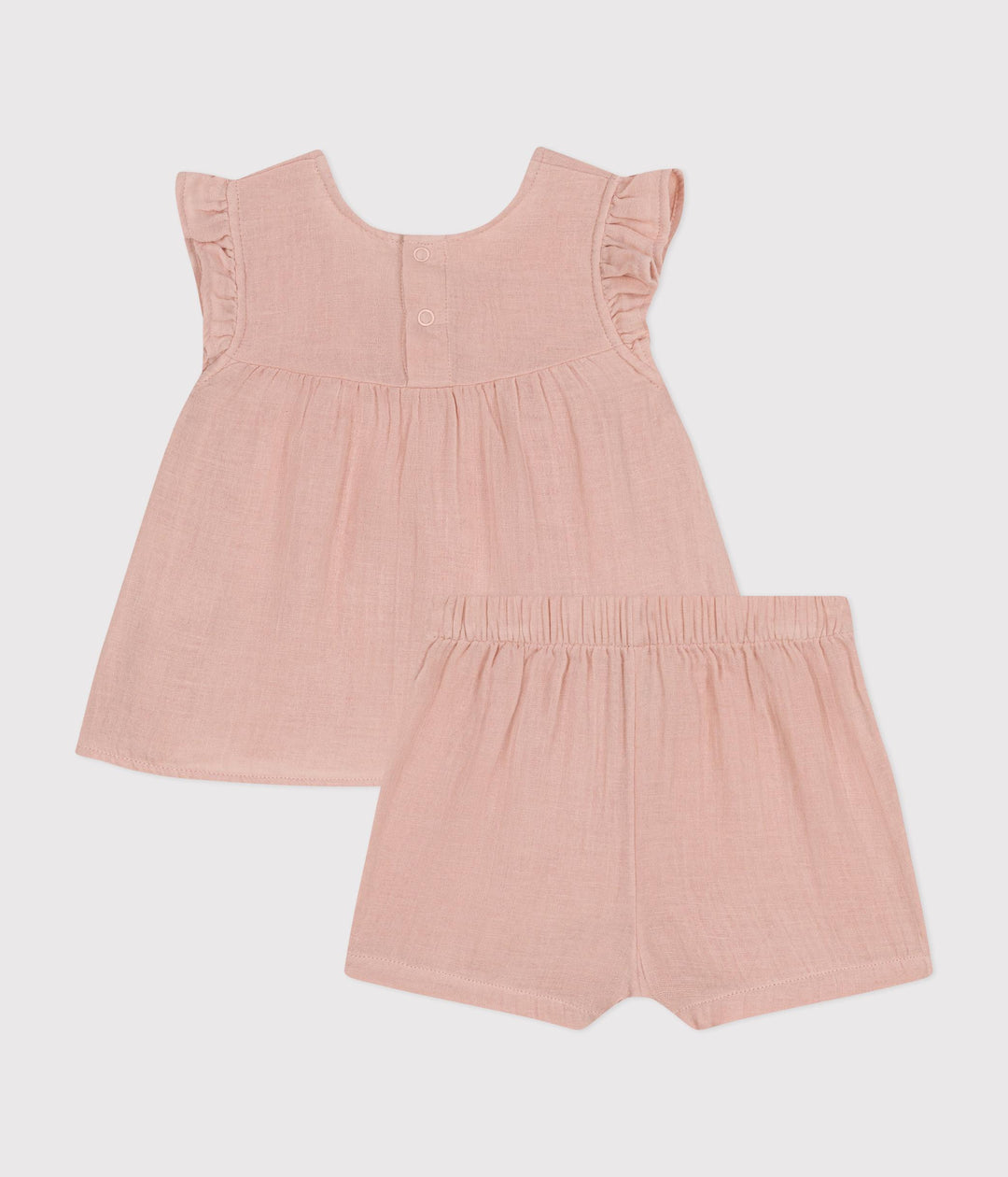 COMPLETO BEBÈ ROSA IN GARZA DI COTONE A09TU 01 PETIT BATEAU 