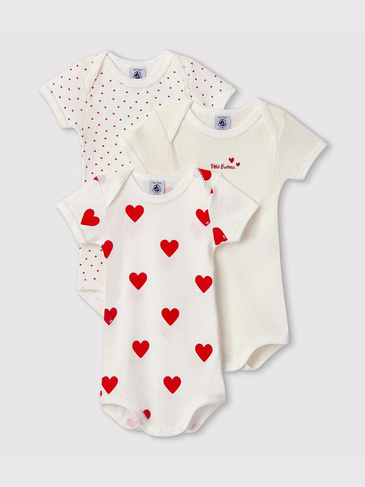 CONFEZIONE DA 3 BODY BEBÈ IN COTONE MOTIVO CUORE A00BB 00 PETIT BATEAU 
