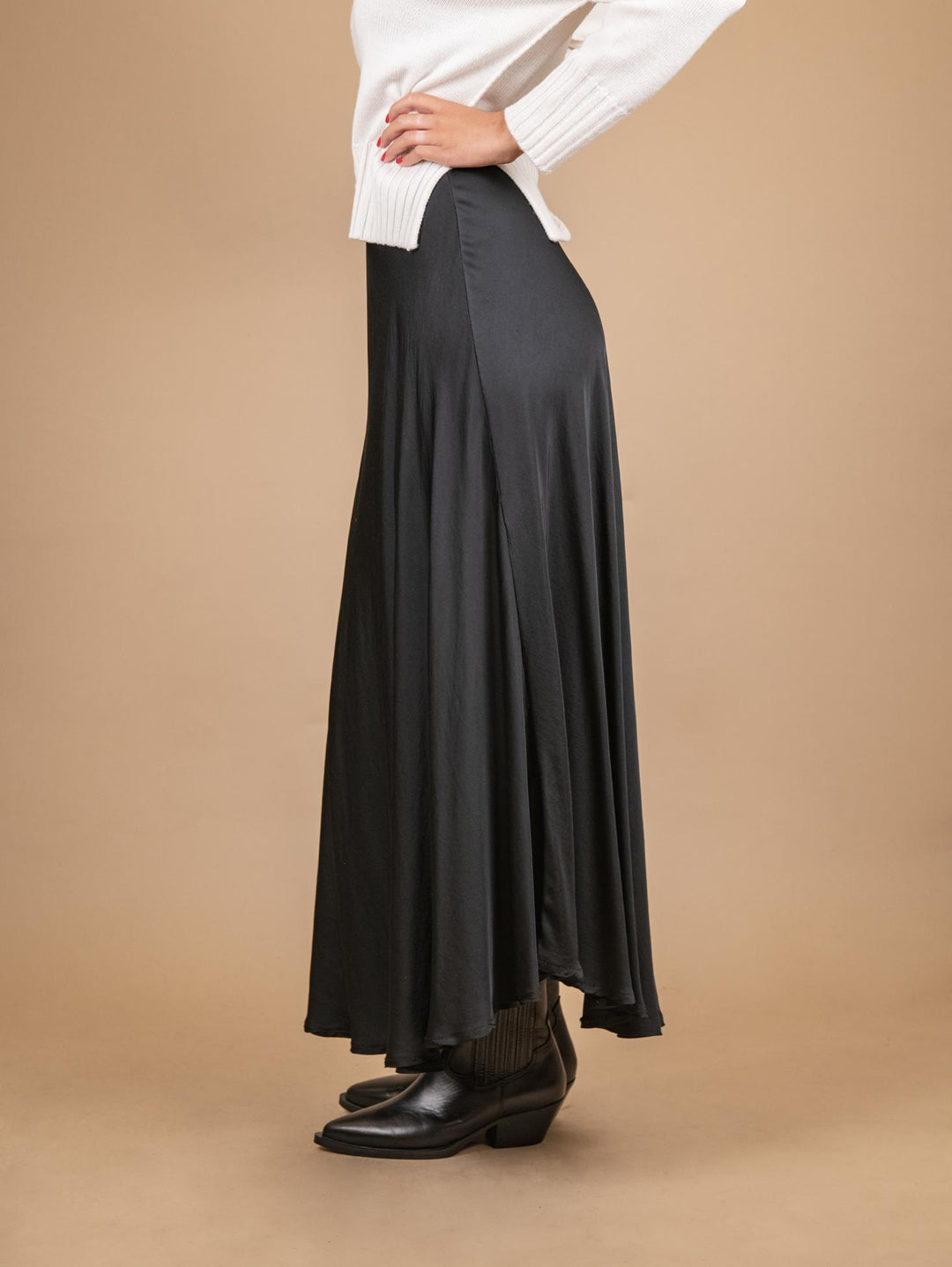 GONNA MIDI IN RASO NERO 80521 NERO ANDREA MORANDO 