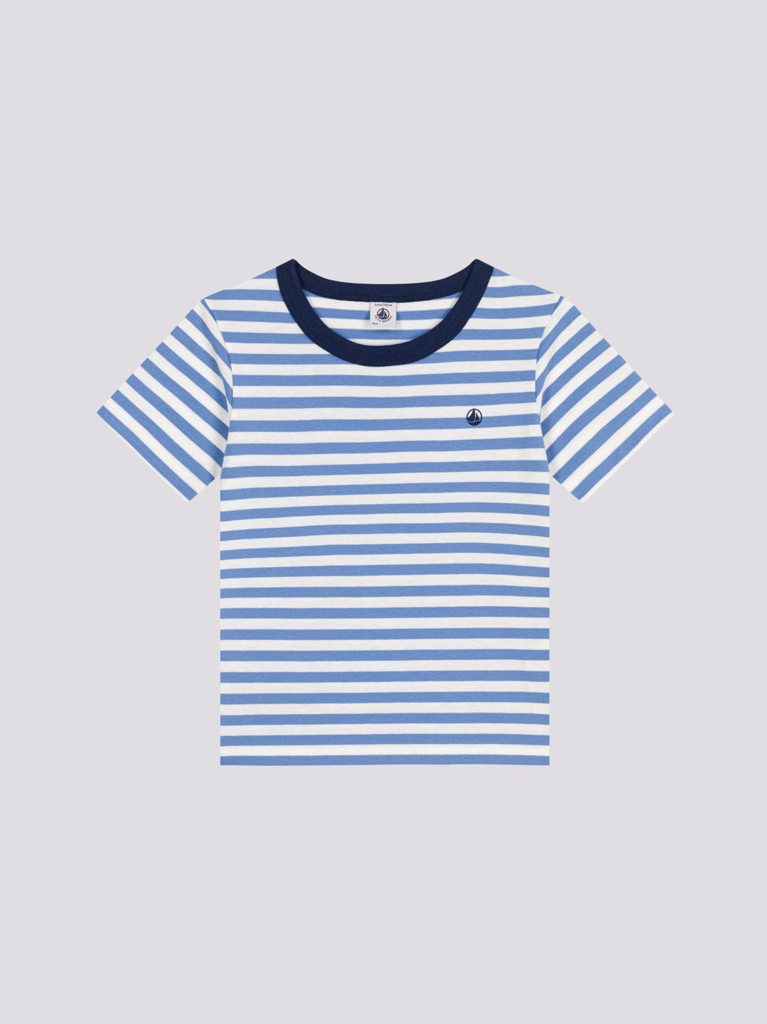 T-SHIRT AZZURRA A RIGHE IN JERSEY LEGGERO BAMBINO A0A1D 01 PETIT BATEAU 