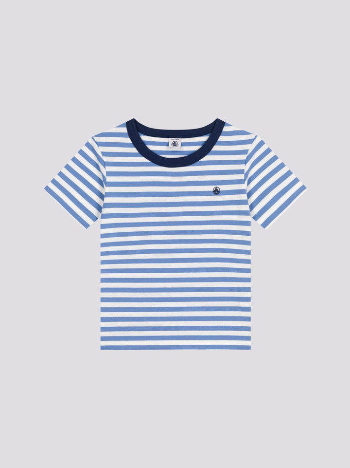 T-SHIRT AZZURRA A RIGHE IN JERSEY LEGGERO BAMBINO A0A1D 01 PETIT BATEAU 