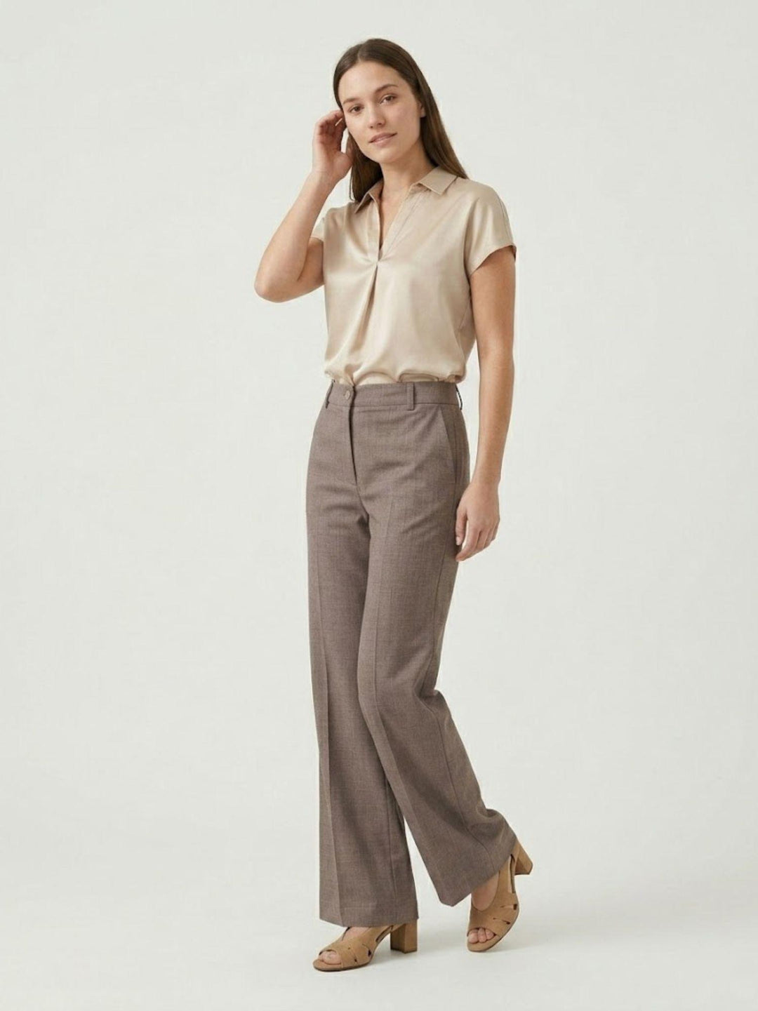 Pantaloni a palazzo con pences tortora P3037 MORO ANDREA MORANDO 