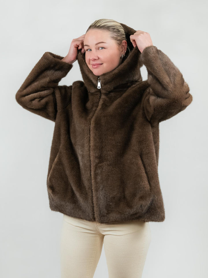 ECOPELLICCIA CON CAPPUCCIO MARRONE 18/007 MORO ANDREA MORANDO 