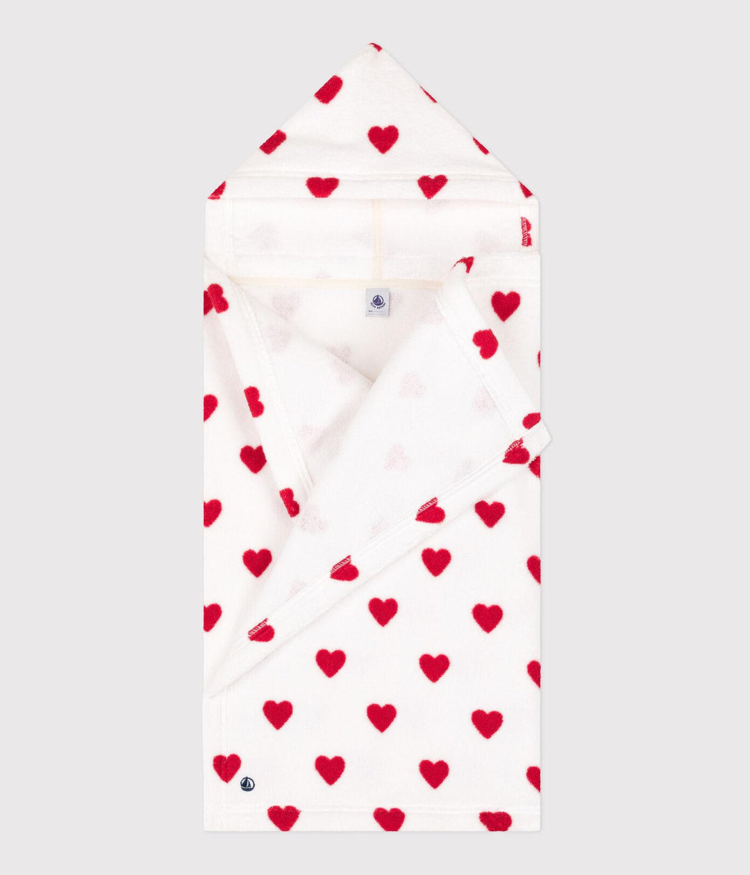 MANTELLINA DA BAGNO BEBÈ IN SPUGNA A RIGHE E CUORICINI A08SI 89 PETIT BATEAU 