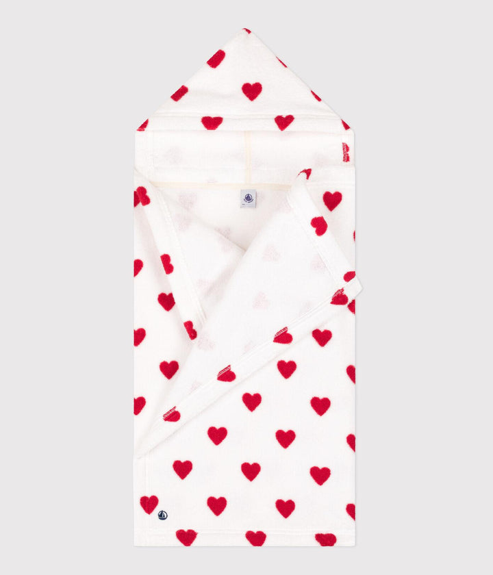MANTELLINA DA BAGNO BEBÈ IN SPUGNA A RIGHE E CUORICINI A08SI 89 PETIT BATEAU 