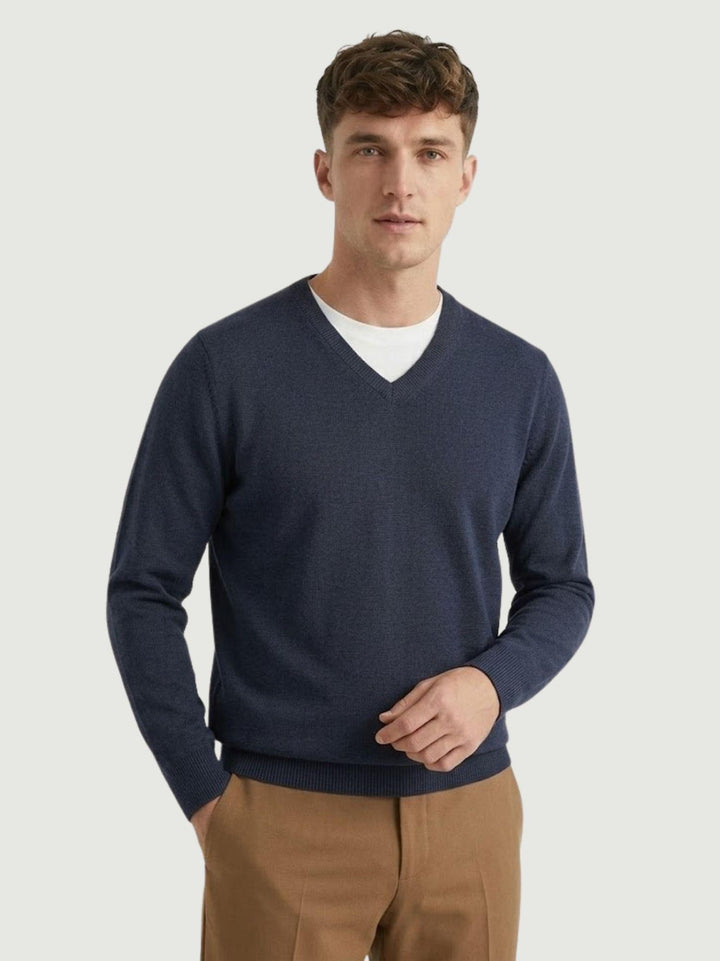 Maglia a V in cotone rasato blu navy 3851900 220 ANDREA MORANDO 